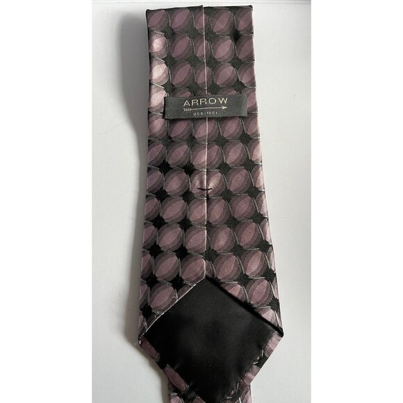 Arrow Men's Silk Necktie Purple Black Gray Geometrical Pattern - Picture 2 of 5